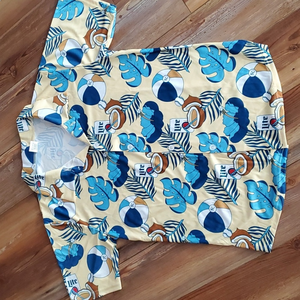 KC Hawaiian Miller Lite Beach Short Sleeve Button Down Shirt Size Medium